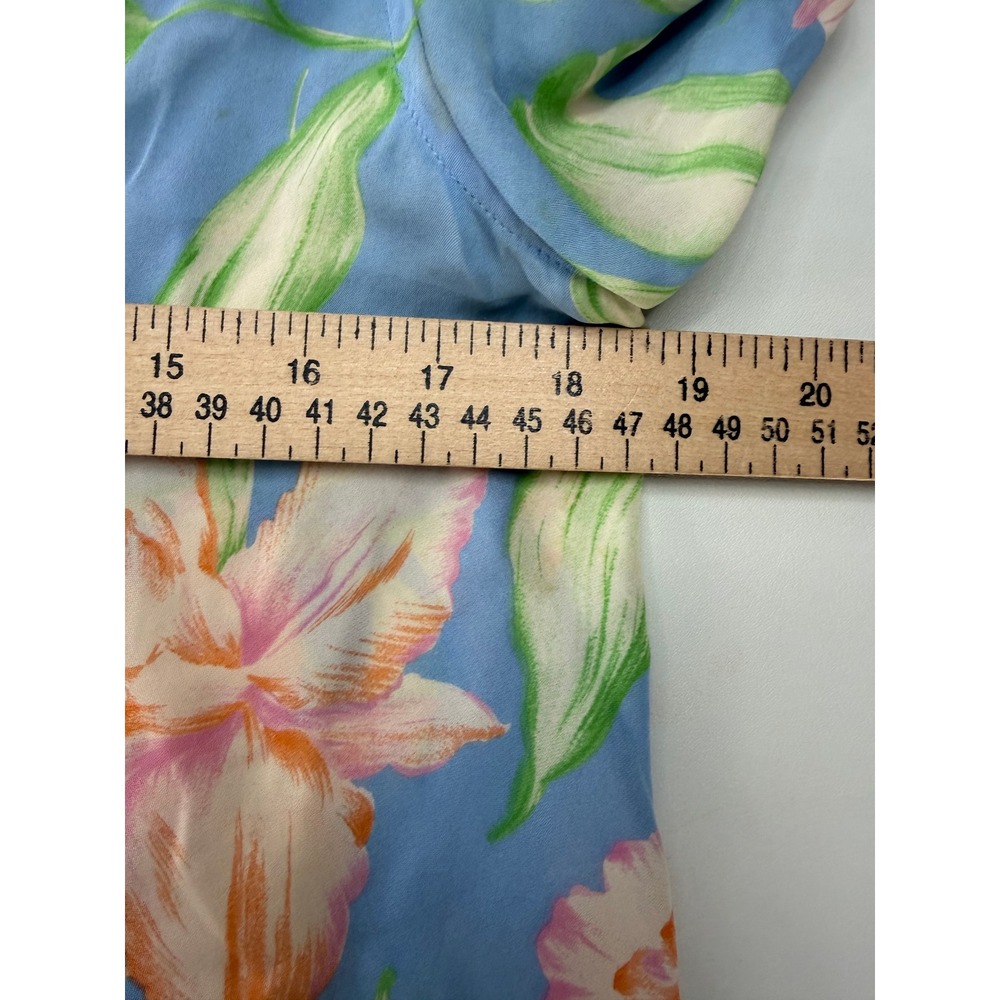 Lauren Ralph Lauren Blue Silk Floral Wrap Blouse Short Sleeve Ruffle Top Medium - Picture 3 of 7